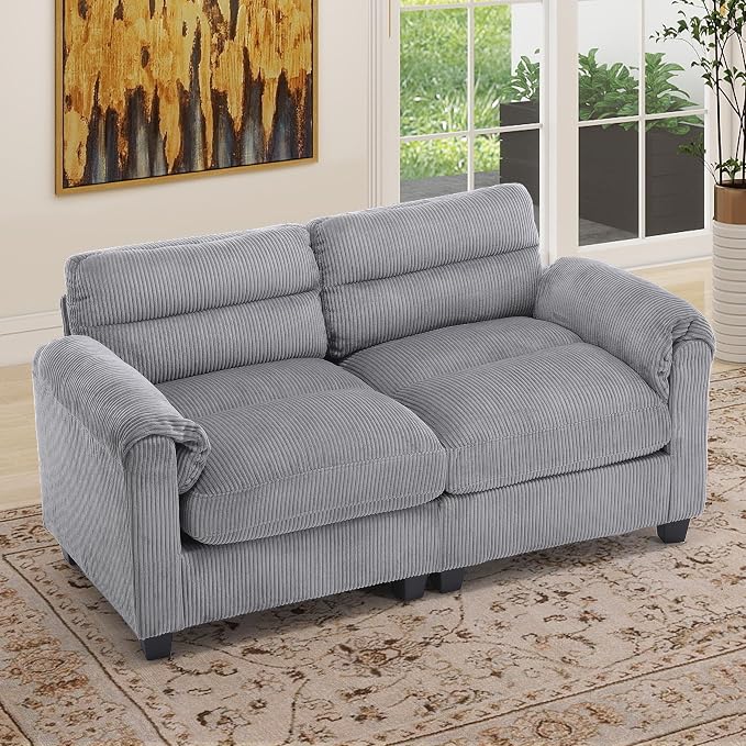 HAOMARKETS Corduroy 2-Seater Sofa, Upholstered Loveseat Couch by HAOMARKETS