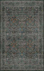 Washable Vintage 5x8 Living Room Rug, Dark Green Floral Area Rug - Image 3