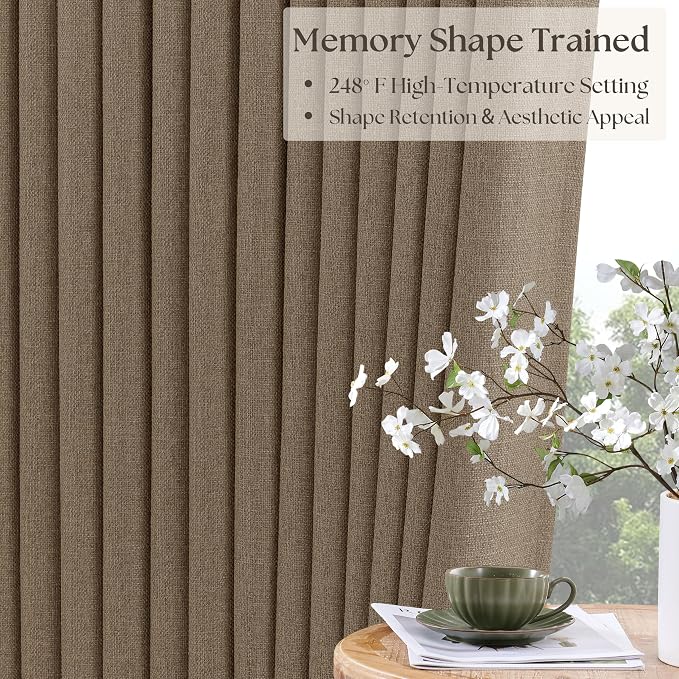 Latte 90 Inch Pinch Pleated Blackout Linen Curtains - Image 3