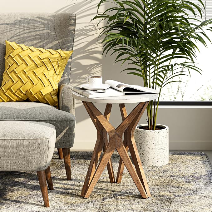 Pedestal Farmhouse End Table, Distressed Top - Image 4