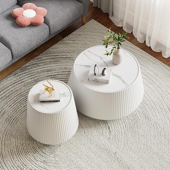 Modern Marble Nesting Coffee Table Set of 2, 26.77" Cup Shaped Coffee and End - Image 4