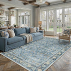 6x9 Light Blue Vintage Floral Washable Area Rug by HUGEAR