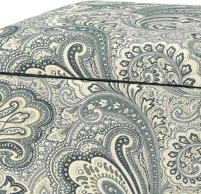 Adeco 18" Cube Storage Ottoman in Blue Paisley, Upholstered Linen Foot Stool & - Image 5