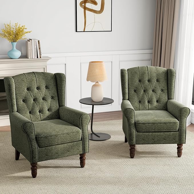 Mid-Century Modern 2-Piece Wingback Chair Set - Image 6