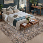 10x14 Brown Blue Vintage Floral Washable Area Rug - Image 3