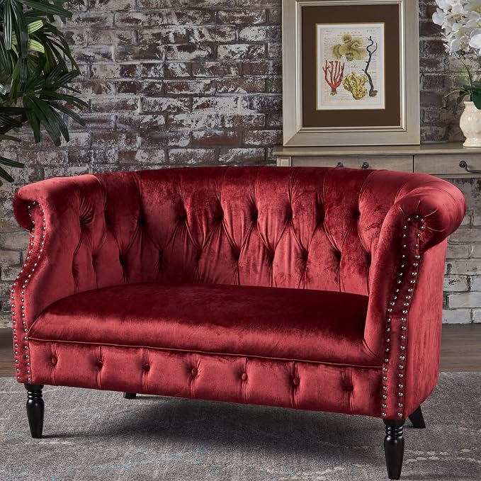 GDFStudio Melaina Tufted Chesterfield Velvet Loveseat - Image 3