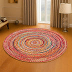 Hausattire Braided Boho Round Rug, 5 ft | Jute/cotton blend, hand woven - Image 3