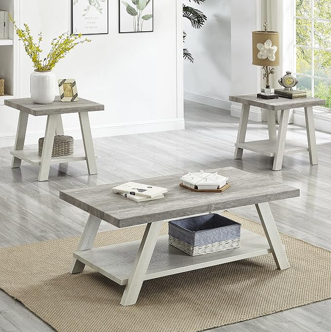 Roundhill Furniture Athens Contemporary 3-Piece Wood Shelf Coffee Table Set by RoundhillFurniture