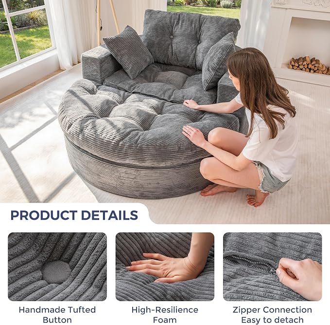 MAXYOYO L Shape Sectional Sofa Couch and Round Chaise Lounge, Modern Cloud Couch - Image 5