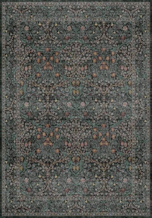 Vintage Dark Green Living Room Rug, 7x10 Washable Area Rugs - Image 3