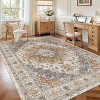 Madane 5x7 Area Rugs for Living Room, Non-Slip Washable Rug, Turmeric/Grey | - Image 2