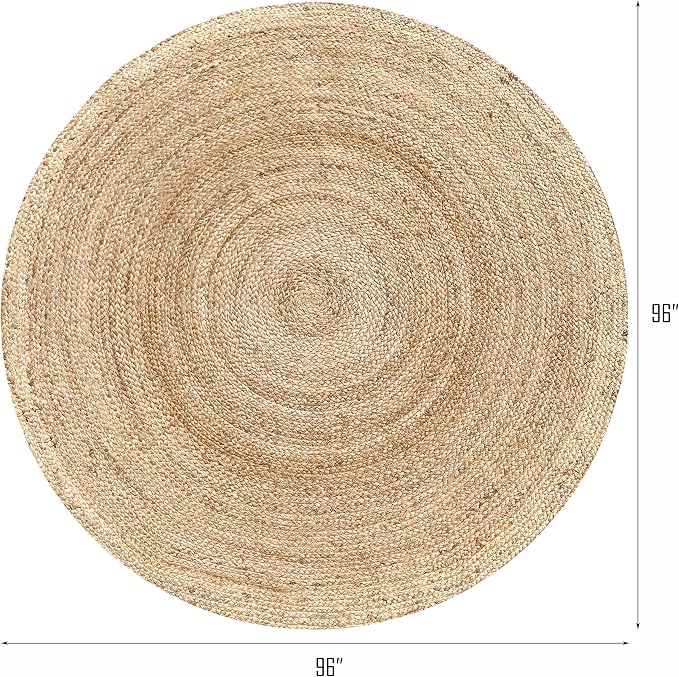 Hausattire Jute Braided Round Area Rug, 8 ft | 100% natural jute, hand woven - Image 2