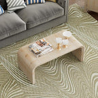Minimalist Coffee Table with Curved Art Deco Design, Wood Rectangle Center Table - Image 2