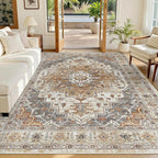 Madane 5x7 Area Rugs for Living Room, Non-Slip Washable Rug, Turmeric/Grey | by Madane
