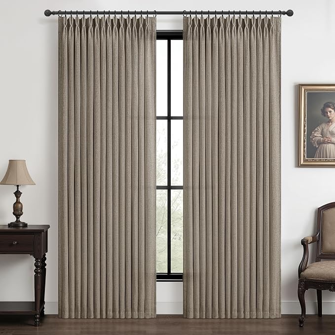 Extra Wide 70 Inch Linen Blend Semi Sheer Curtains 96 Inches Long by PleatedDrapes