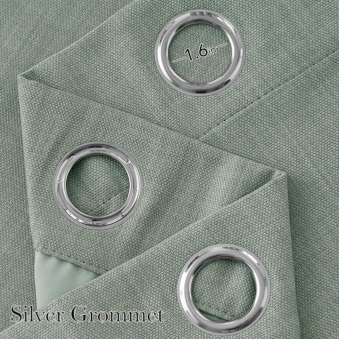 NICETOWN Short Faux Linen Sage Green Blackout Curtains 63 inches Long - Image 2