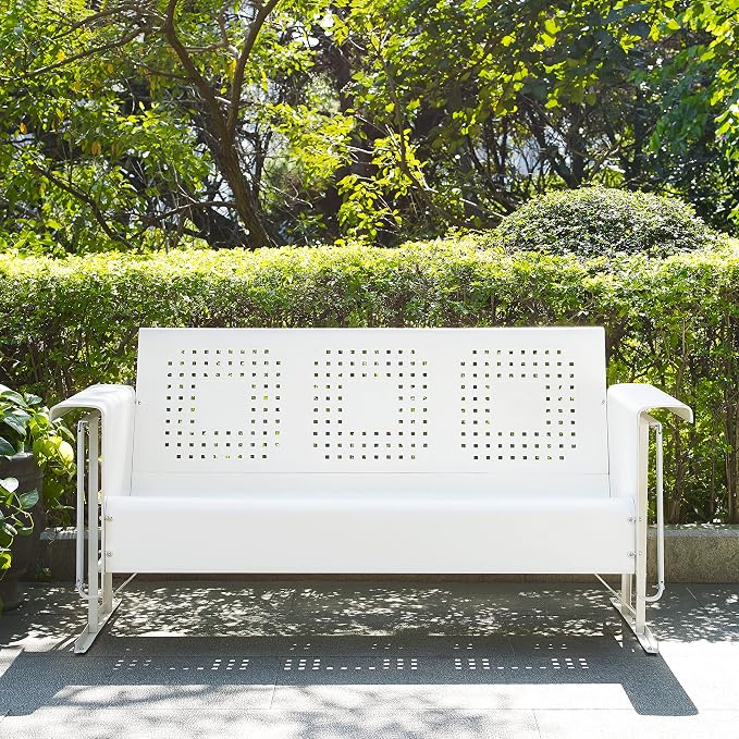 Crosley Furniture Bates Retro Metal Outdoor Sofa Glider, 3-Person Rocking Patio - Image 5