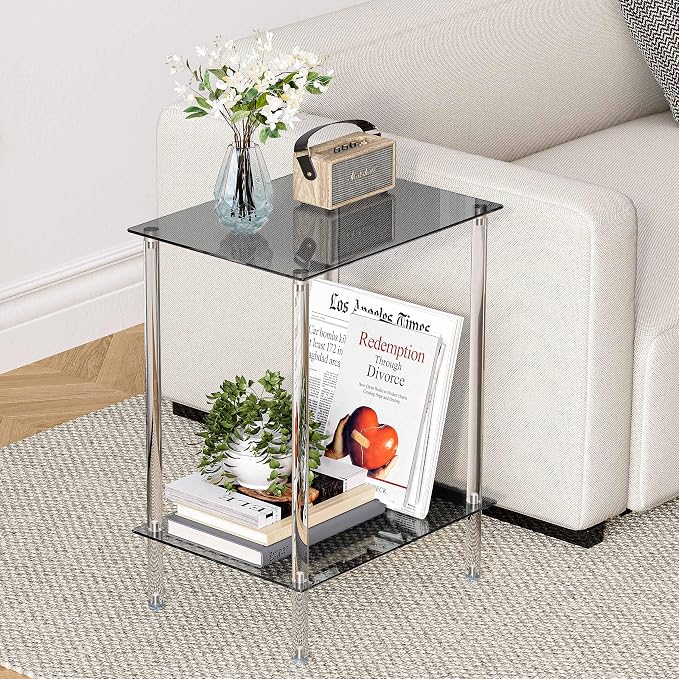 Tempered Glass Side Tables Set of 2 Acrylic End Table - Image 5