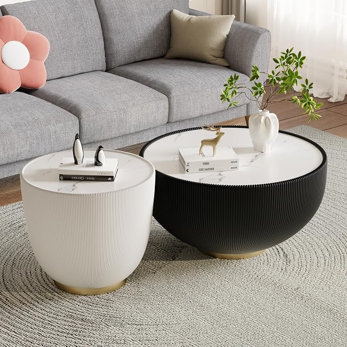 Round Marble Coffee Table Set of 2, 2 Piece Coffee Table and End Table - Image 2
