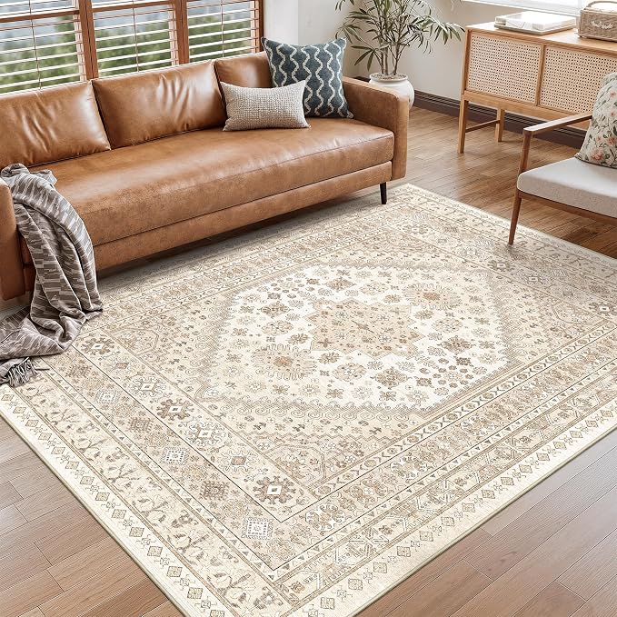 Area Rugs 5x7 Washable Rugs for Living Room, Cream/Beige | Area Rug for Bedroom by Restydon