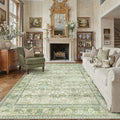 9x12 Light Green Vintage Floral Washable Area Rug by HUGEAR