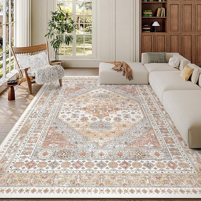 6x9 Area Rugs for Living Room, Large Washable Rug, Dining Room, Low Pile by Zesthome