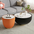 Round Marble Coffee Table Set of 2, 2 Piece Coffee Table and End Table by Henf