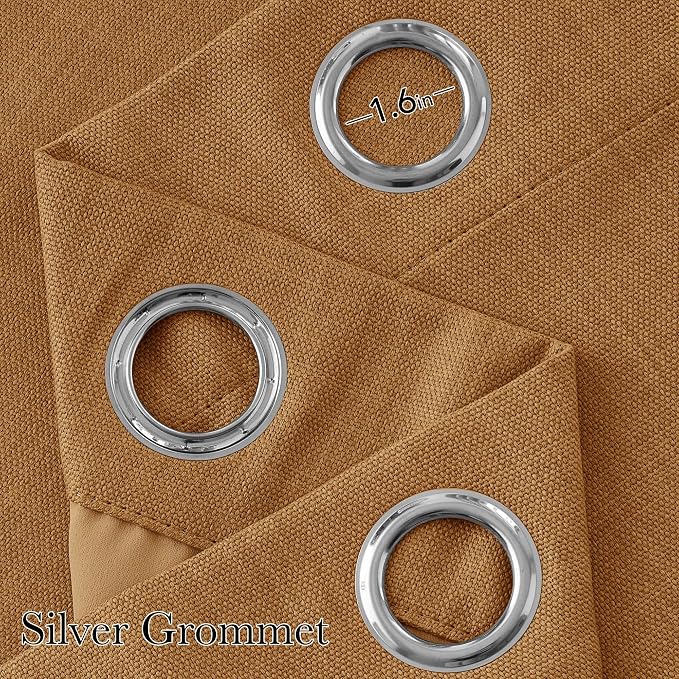 NICETOWN Short Faux Linen Gold Brown Blackout Curtains 63 inches Long - Image 2