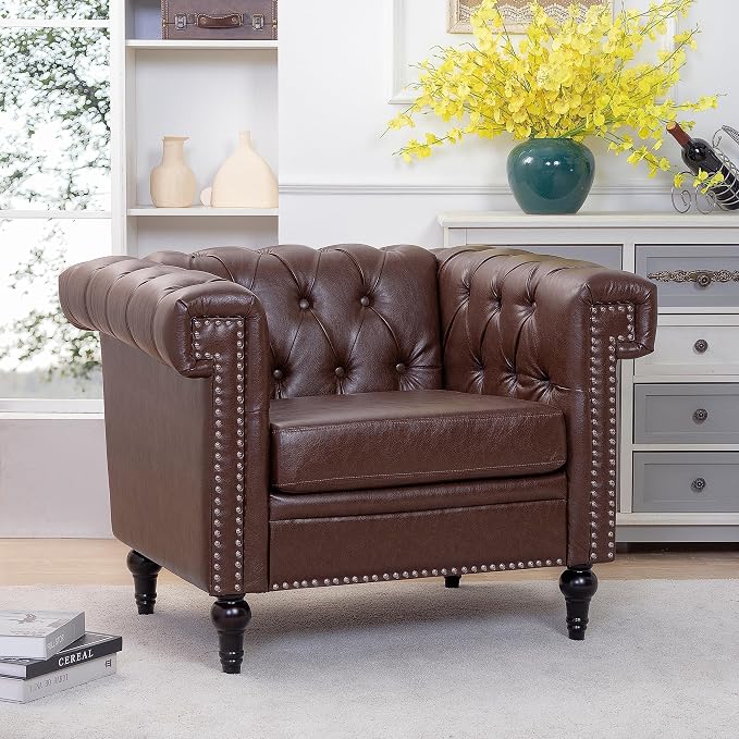 GDFStudio 39" Mid-Century Modern Sofa PU Leather Accent Couch - Image 3