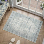 2x3 Light Blue Retro Floral Washable Area Rug by HUGEAR