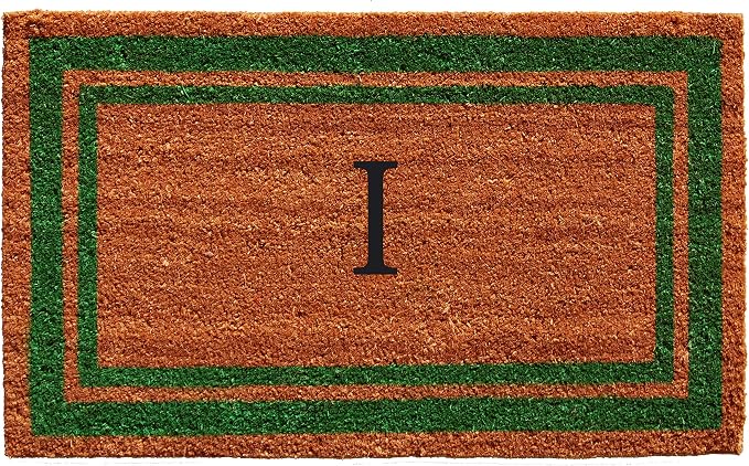 Calloway Mills Green Border 18" x 30" Monogram Doormat, Natural/Green by Callowaymills