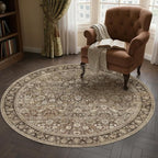 5ft Round Brown Vintage Floral Washable Rug - Image 3