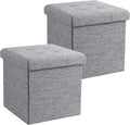 Ornavo Home 2 Pack 15 Inch Folding Storage Ottoman, Square Cube Linen Small by OrnavoHome
