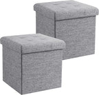 Ornavo Home 2 Pack 15 Inch Folding Storage Ottoman, Square Cube Linen Small by OrnavoHome