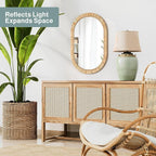 Barnyard Designs Oval Rattan Wall Mirror, Natural Tan Woven Rattan Frame - Image 3