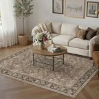 5x8 Brown Vintage Floral Washable Area Rug by HUGEAR
