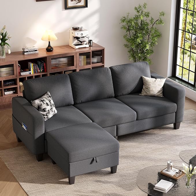 78" Sectional Sofa Couches for Living Room, Dark Grey Convertible L Shaped Couch - Image 7