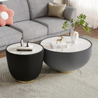 Round Marble Coffee Table Set of 2, 2 Piece White Coffee Table and End Table - Image 3