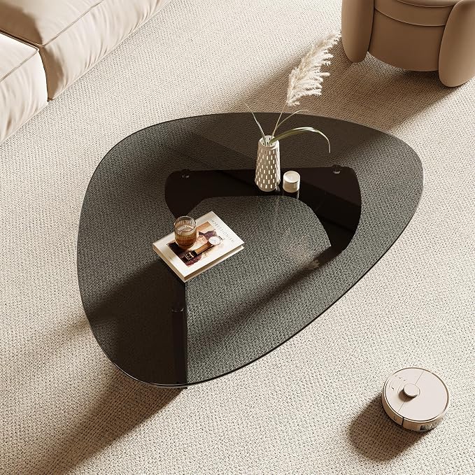 Honyee Morden Coffee Table, 42.5" x 28.5" x 16.1" Triangle Tempered Glass Top - Image 4