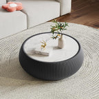 27.55" Round Marble Coffee Table, Modern Fluted Coffee Table - Image 3