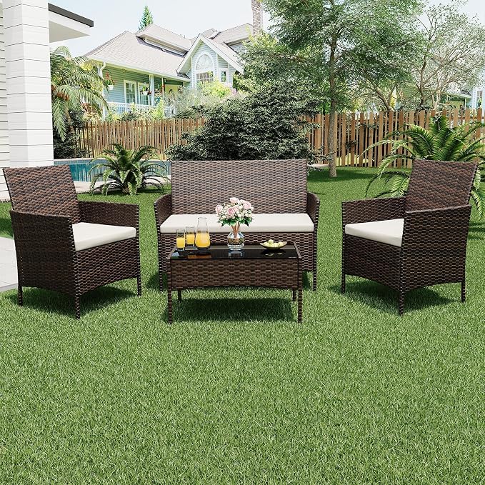 4-Piece Patio Furniture Set, Outdoor Wicker Conversation Set - Image 9