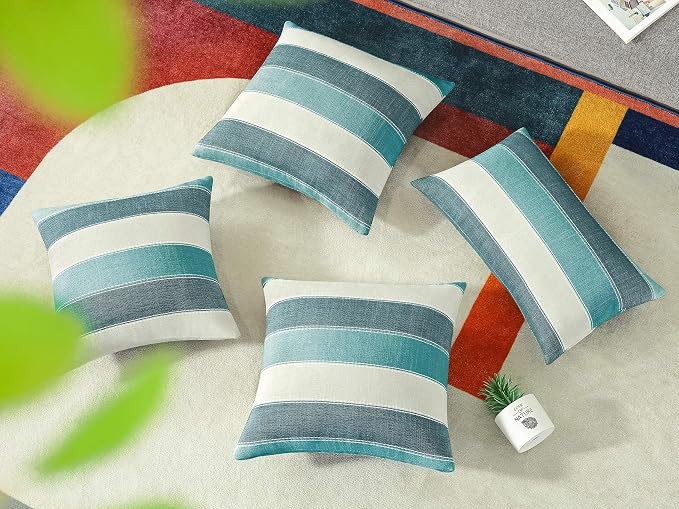 AmHoo Pack of 2 Farmhouse Stripe Check Throw Pillow Covers Set Case Cotton - Image 3