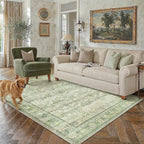 6x9 Light Green Vintage Floral Washable Area Rug by HUGEAR