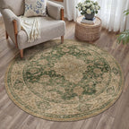 5ft Round Green Retro Floral Washable Rug - Image 3