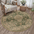 4ft Round Green Retro Floral Washable Rug by HUGEAR