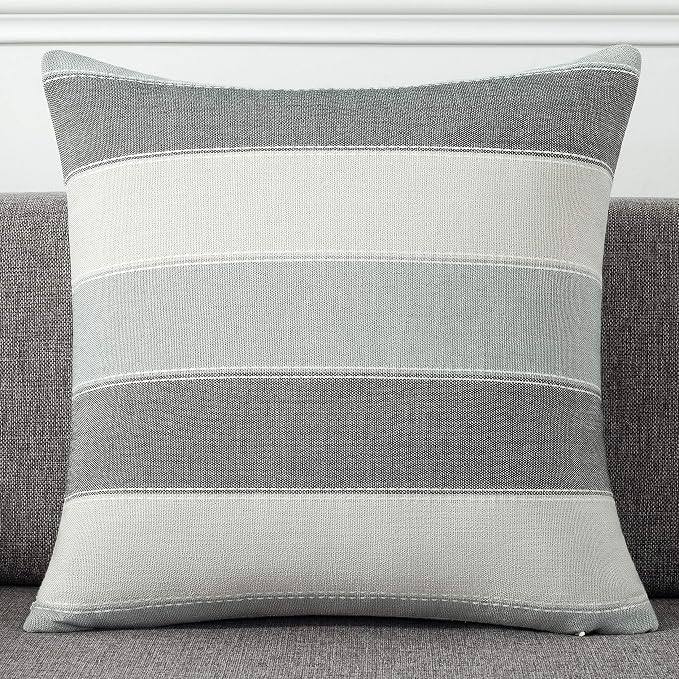 AmHoo Pack of 2 Farmhouse Stripe Check Throw Pillow Covers Set Case Cotton - Image 2