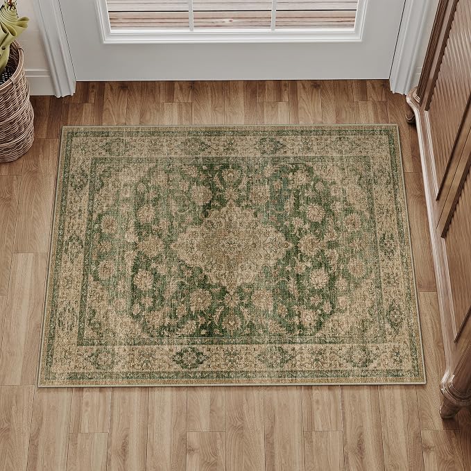 2x3 Green Retro Floral Washable Area Rug - Image 3