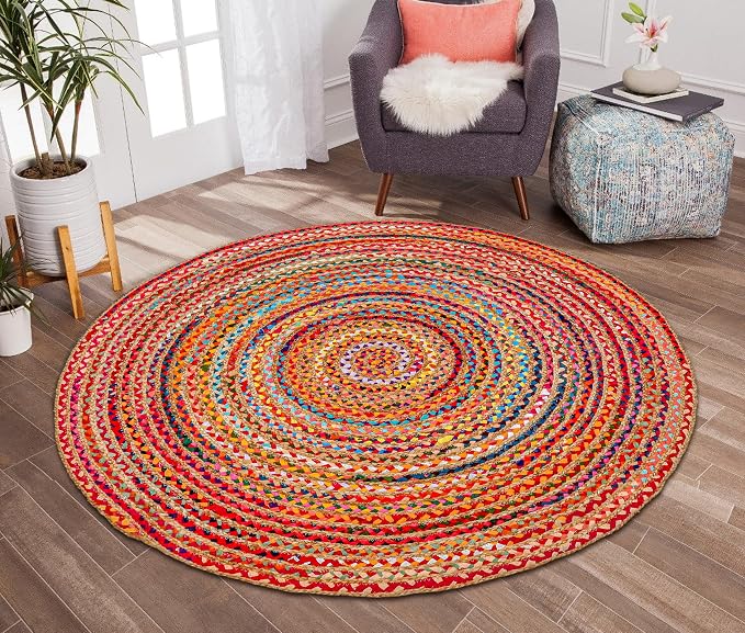 Hausattire Braided Boho Round Rug, 5 ft | Jute/cotton blend, hand woven - Image 4
