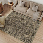 3x5 Brown Retro Floral Washable Area Rug by HUGEAR