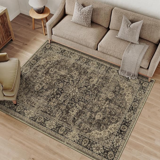 3x5 Brown Retro Floral Washable Area Rug by HUGEAR